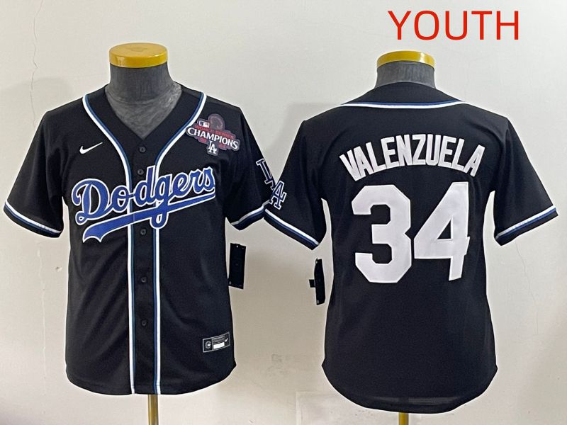 Youth 2025 Los Angeles Dodgers 34 Valenzuela Black Three generations Fashion Nike MLB Jersey style 9